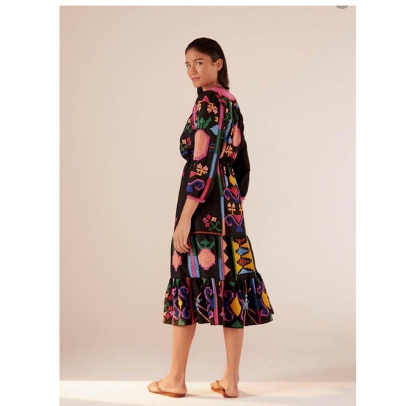FARM Rio Black Cross Stich Midi dress Nwt // Anthropologie - Picture 2 of 9
